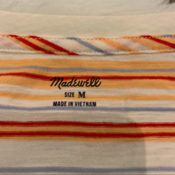 Madewell women’s Tank Top V Neck Size Medium White Orange Red Stripe New - Picture 2 of 4